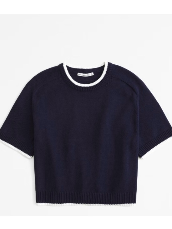 Abercrombie & Fitch Sweaters - Abercrombie Navy Short-Sleeve Crewneck Sweater with White Trim
